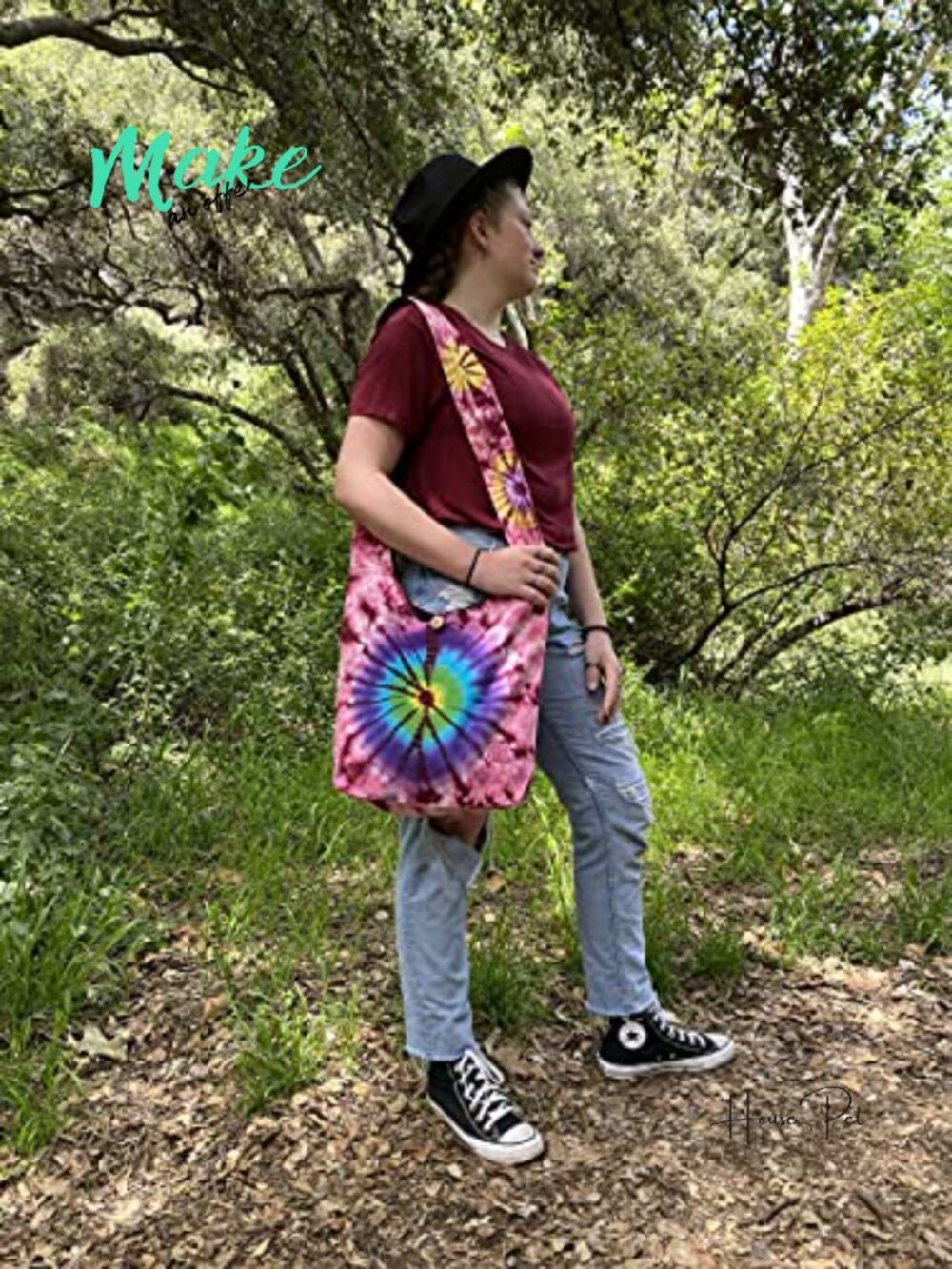 Tie Dye Crossbody Shoulder Hippie Handbag Purse Cotton Sling Bag - Picture 4 of 6